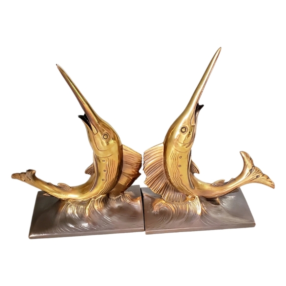 Accents Vintage Jumping Marlen Swordfish Bookend Heavy Solid Brass